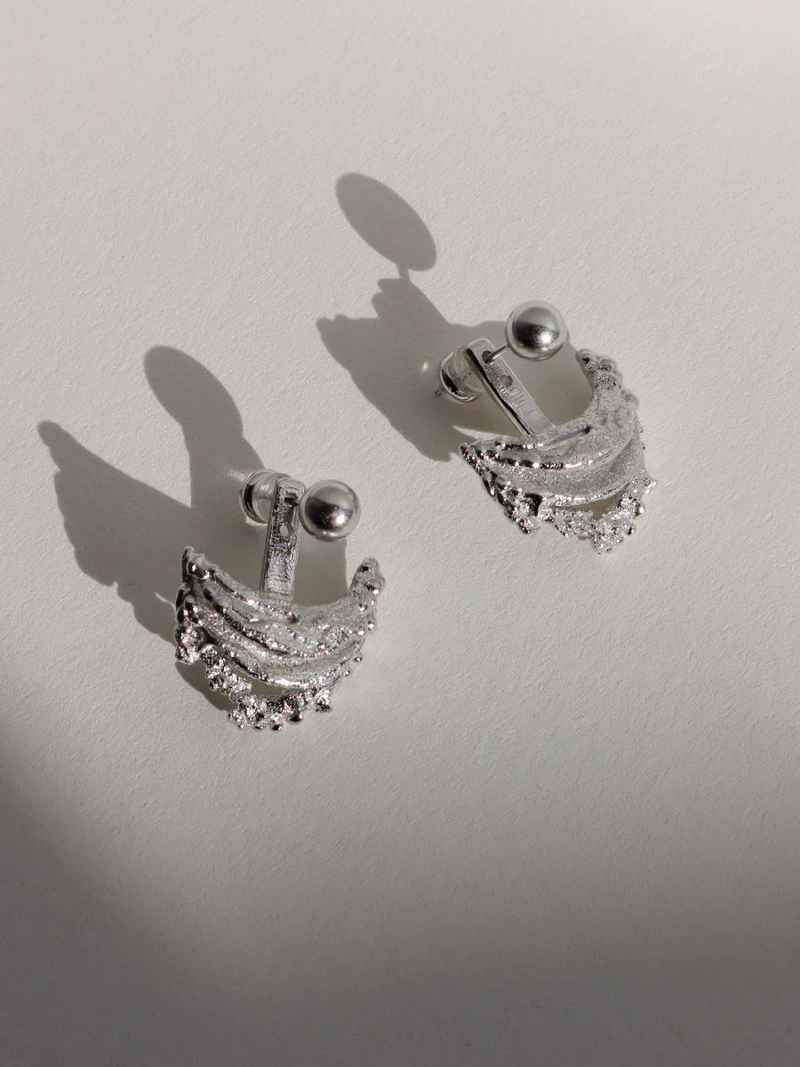 London Niche Ins Designer Retro Lava Curved Irregular 18K Gold-Plated Silver Detachable Earrings