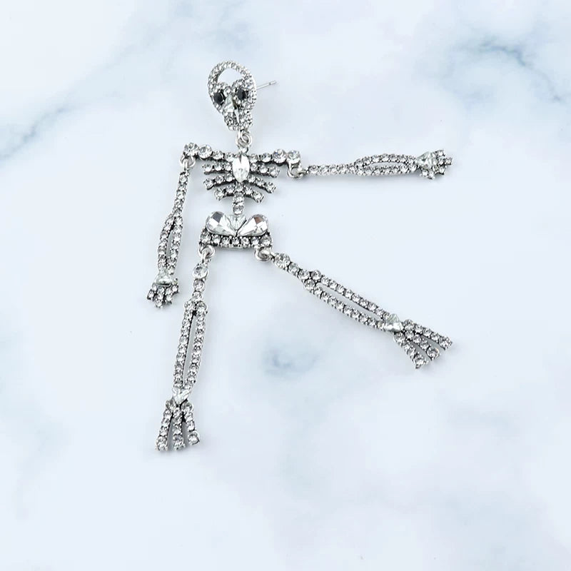 European And American Exaggerated Big-Name Niche Temperament Earrings Full Of Diamonds Luxury Halloween Skeleton Personality Ear Nightclub Trendy Women'S Earrings