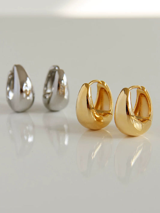 European And American Cold And Simple French Retro Versatile Fashionable High-End Brass Gold-Plated Water Drop Circle Earrings