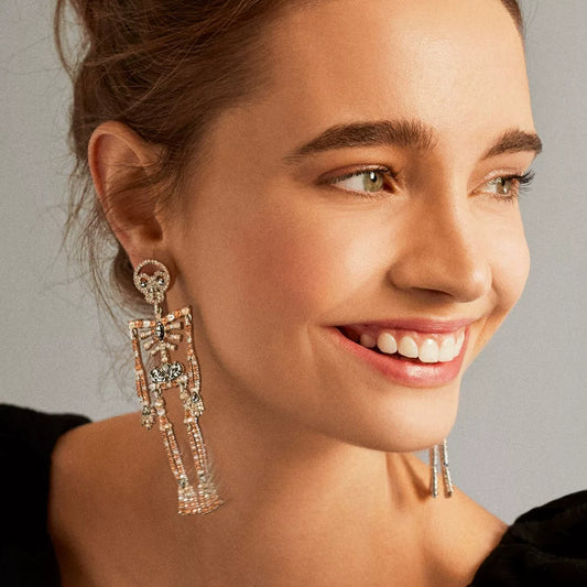 European And American Exaggerated Big-Name Niche Temperament Earrings Full Of Diamonds Luxury Halloween Skeleton Personality Ear Nightclub Trendy Women'S Earrings
