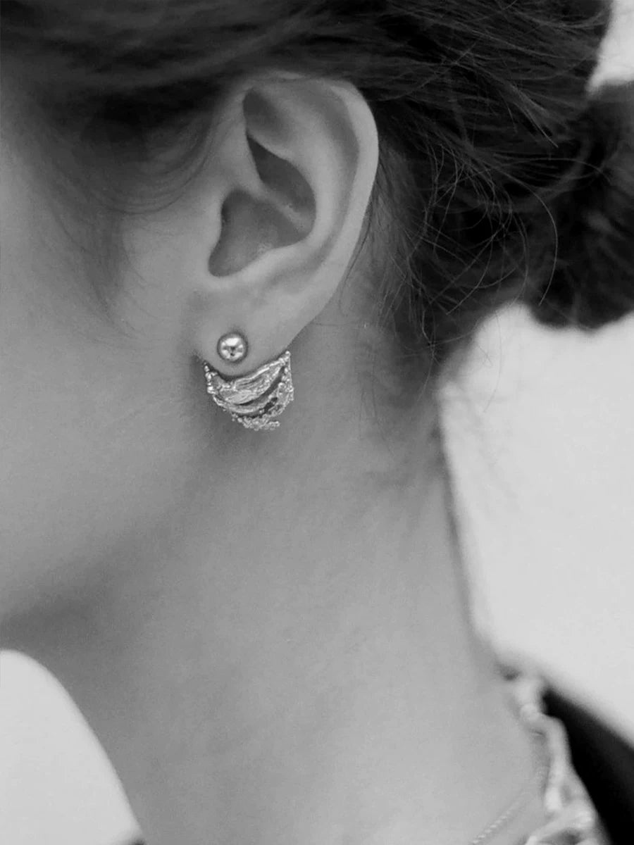 London Niche Ins Designer Retro Lava Curved Irregular 18K Gold-Plated Silver Detachable Earrings