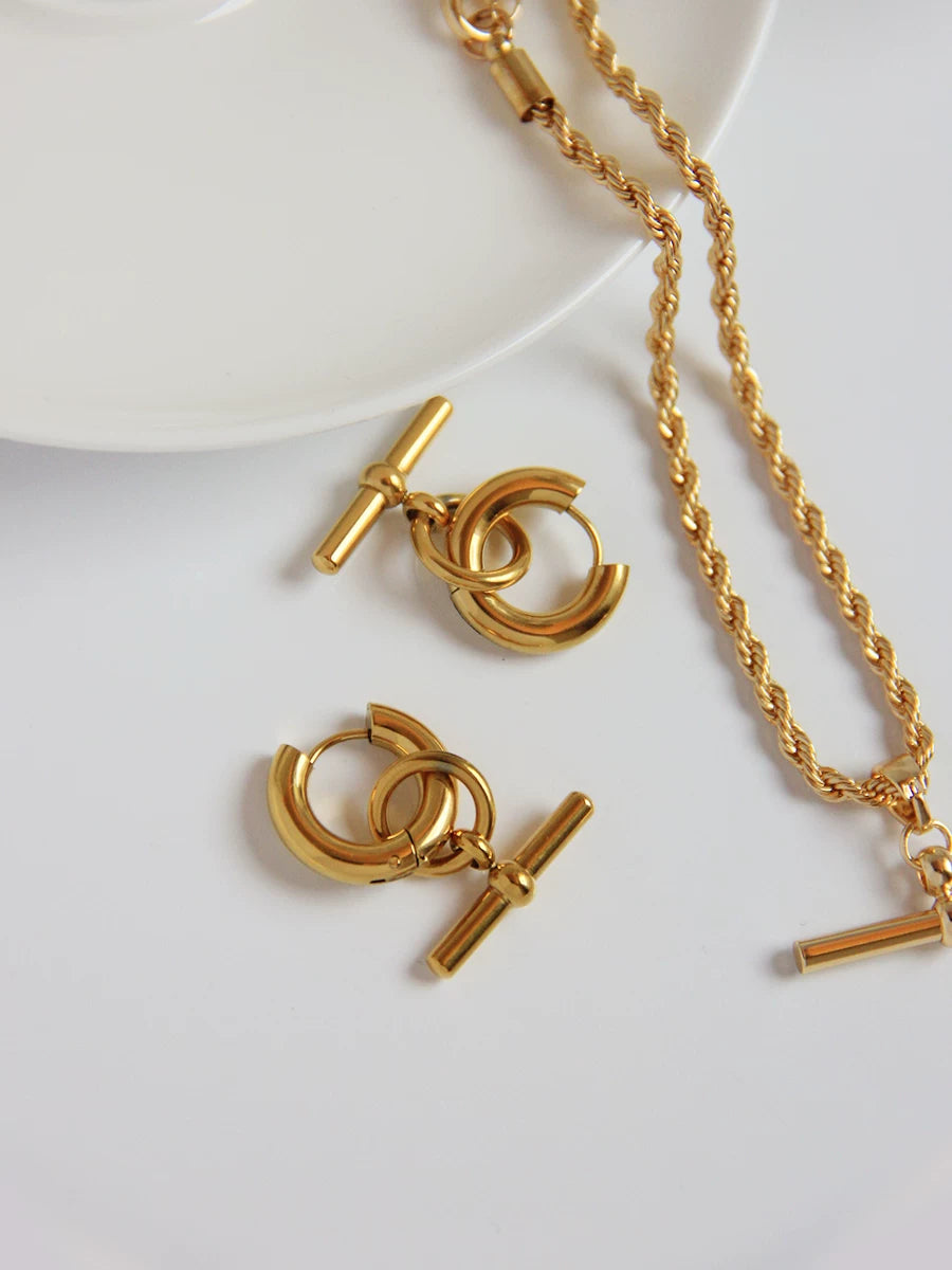 Detsccda | Trendy Geometric T-Stick Pendant Earrings for Women Detachable Titanium Steel Gold Fashion Jewelry Versatile Statement Accessory 2026