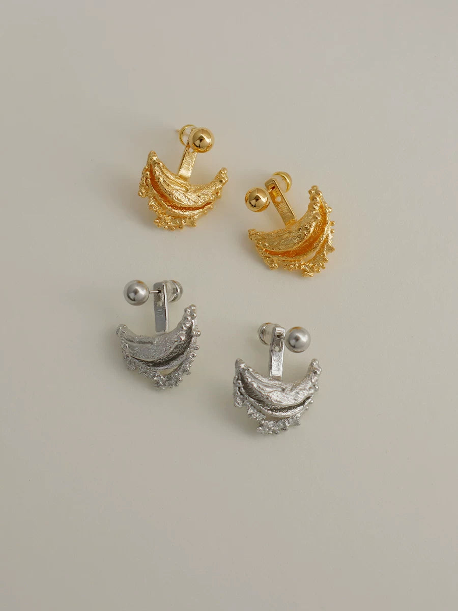 London Niche Ins Designer Retro Lava Curved Irregular 18K Gold-Plated Silver Detachable Earrings