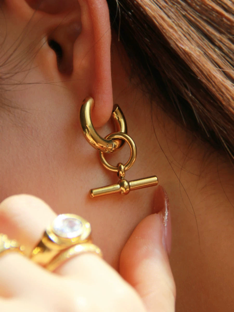 Detsccda | Trendy Geometric T-Stick Pendant Earrings for Women Detachable Titanium Steel Gold Fashion Jewelry Versatile Statement Accessory 2026