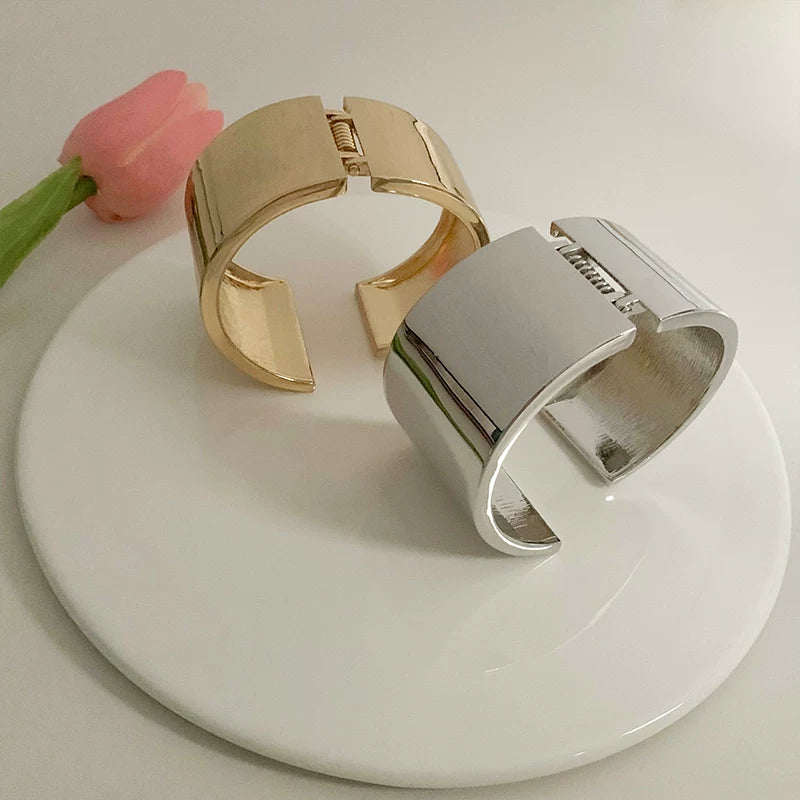 Internet Celebrity Personality Open Metal Wide Version Metal European And American Fashion Versatile Open Bracelet Niche Design Bracelet