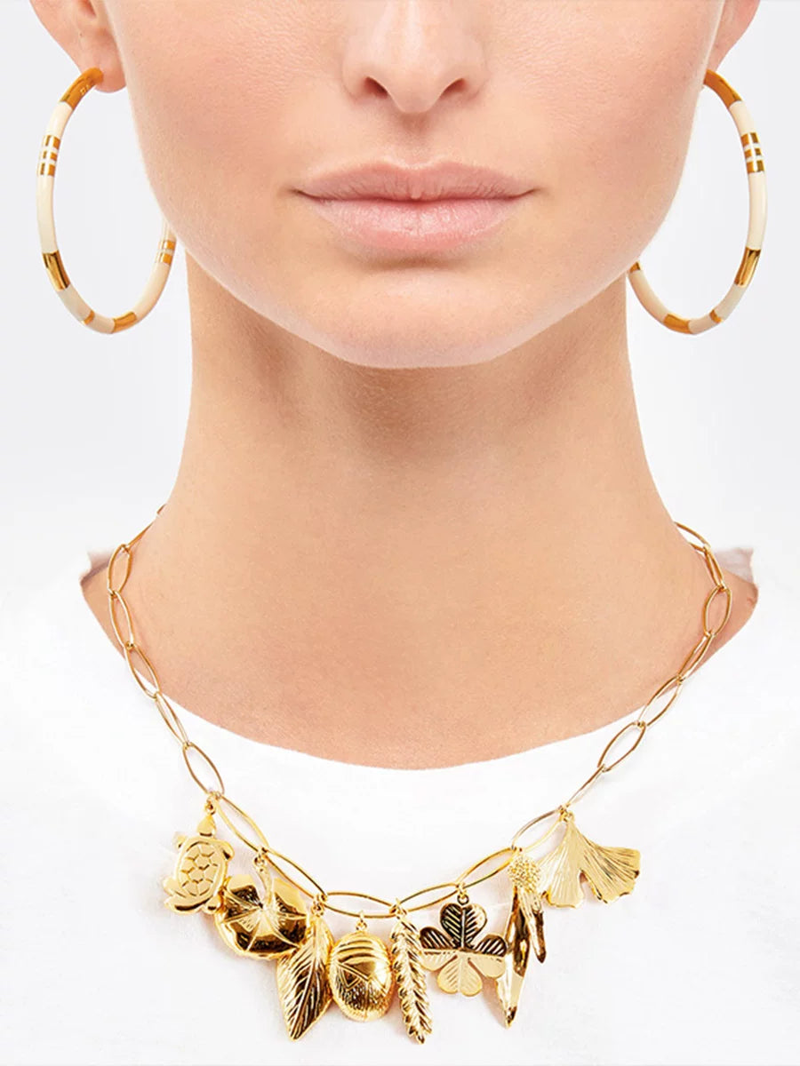 Ins European And American Bidermann Niche Vintage Gold-Plated Contrasting Hand-Enameled Bamboo Large Hoop Earrings