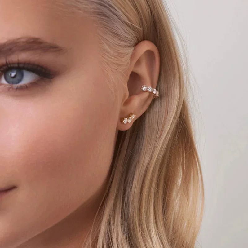 European And American Style Hot Girl Hip-Hop Ear Cuff Inlaid With Rhinestones And Zircons Multi-Layered Layered Ear Cuff Without Pierced Ears