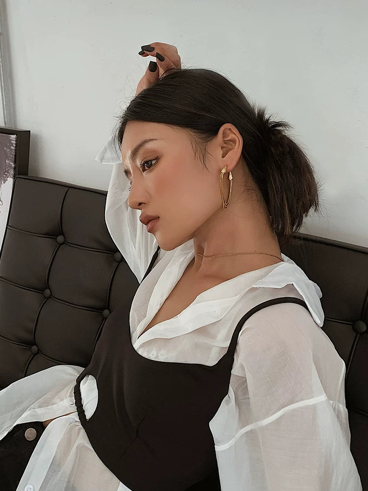 Genius Designer Niche Ins Minimalist Replica Of Ancient European And American Brass Gold-Plated Hanging Chain Tassel Earrings Hypoallergenic