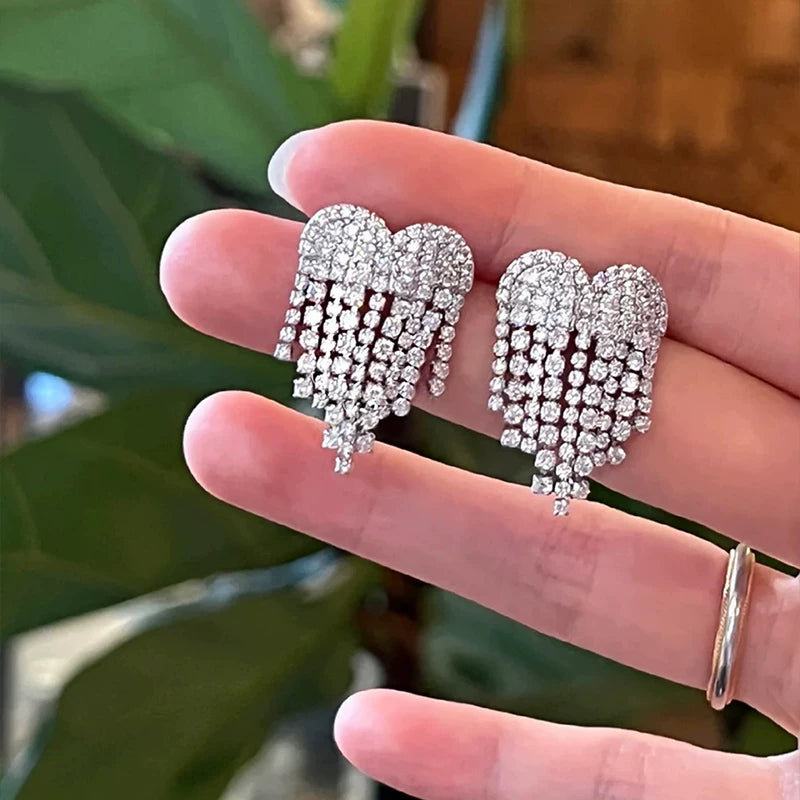 Detsccda | Luxury Full Diamond Inlaid Silver Tassel Earrings for Women Sparkling Statement Jewelry High-End European American Evening Party Accessory 2026