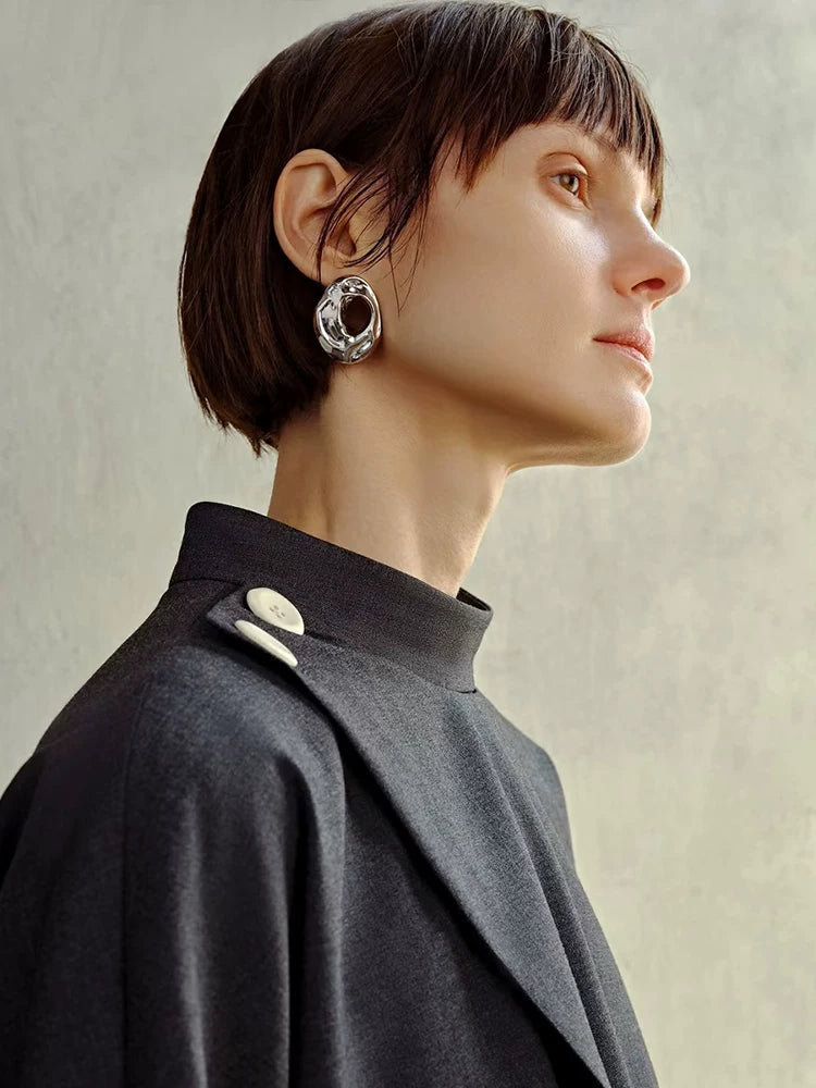 High-Intelligence, Fashionable And Cool Style, Extremely Simple, Geometric And Irregular Shape, Metal Hollow Ring Stud Earrings