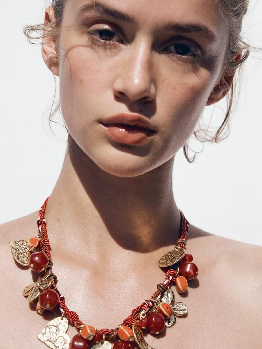 Bohemian Ethnic Style Hand-Woven Beaded Love Flower Moon Necklace Holiday Street Style Fashion Neck Necklace