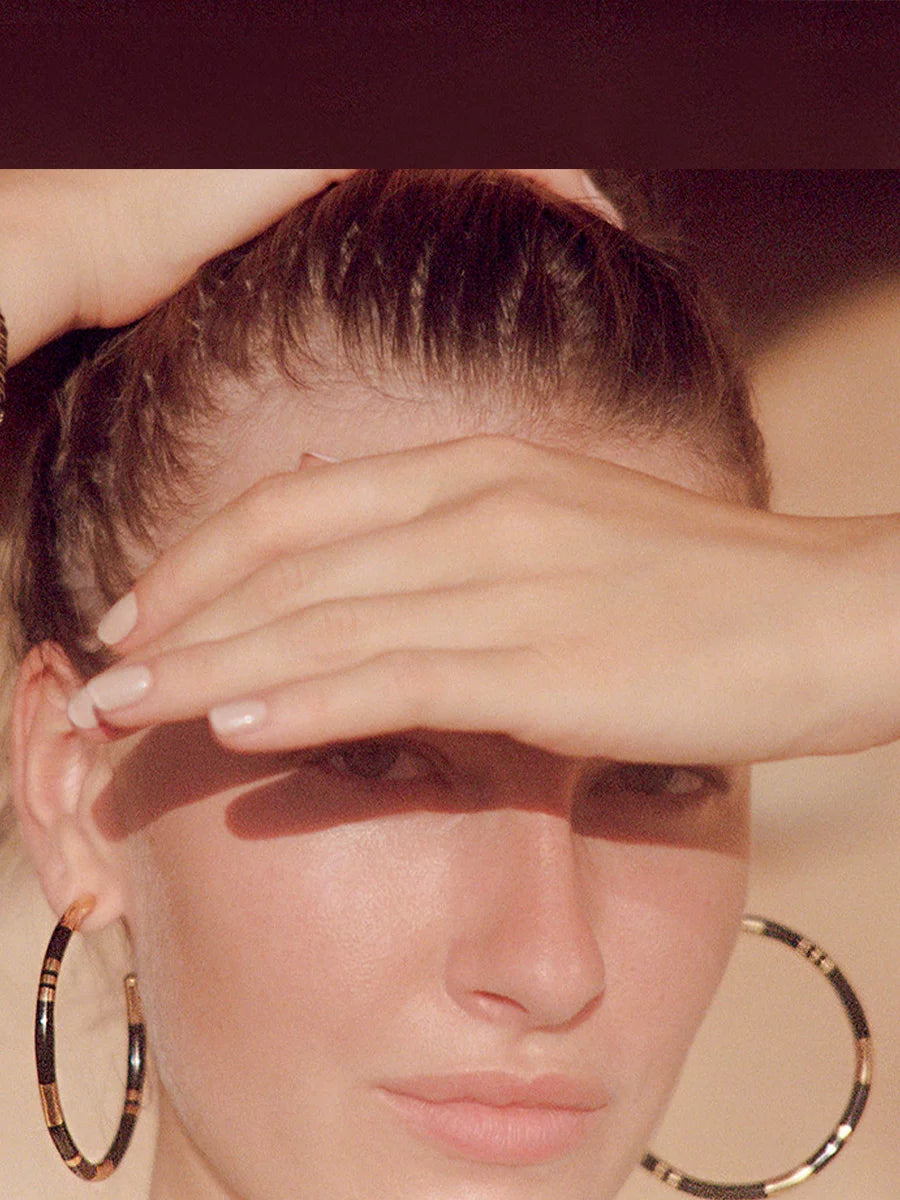 Detsccda | Vintage Gold-Plated Bamboo Hoop Earrings Hand-Enameled Contrasting Large Statement Jewelry Women 2026