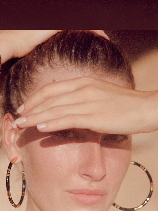 Ins European And American Bidermann Niche Vintage Gold-Plated Contrasting Hand-Enameled Bamboo Large Hoop Earrings