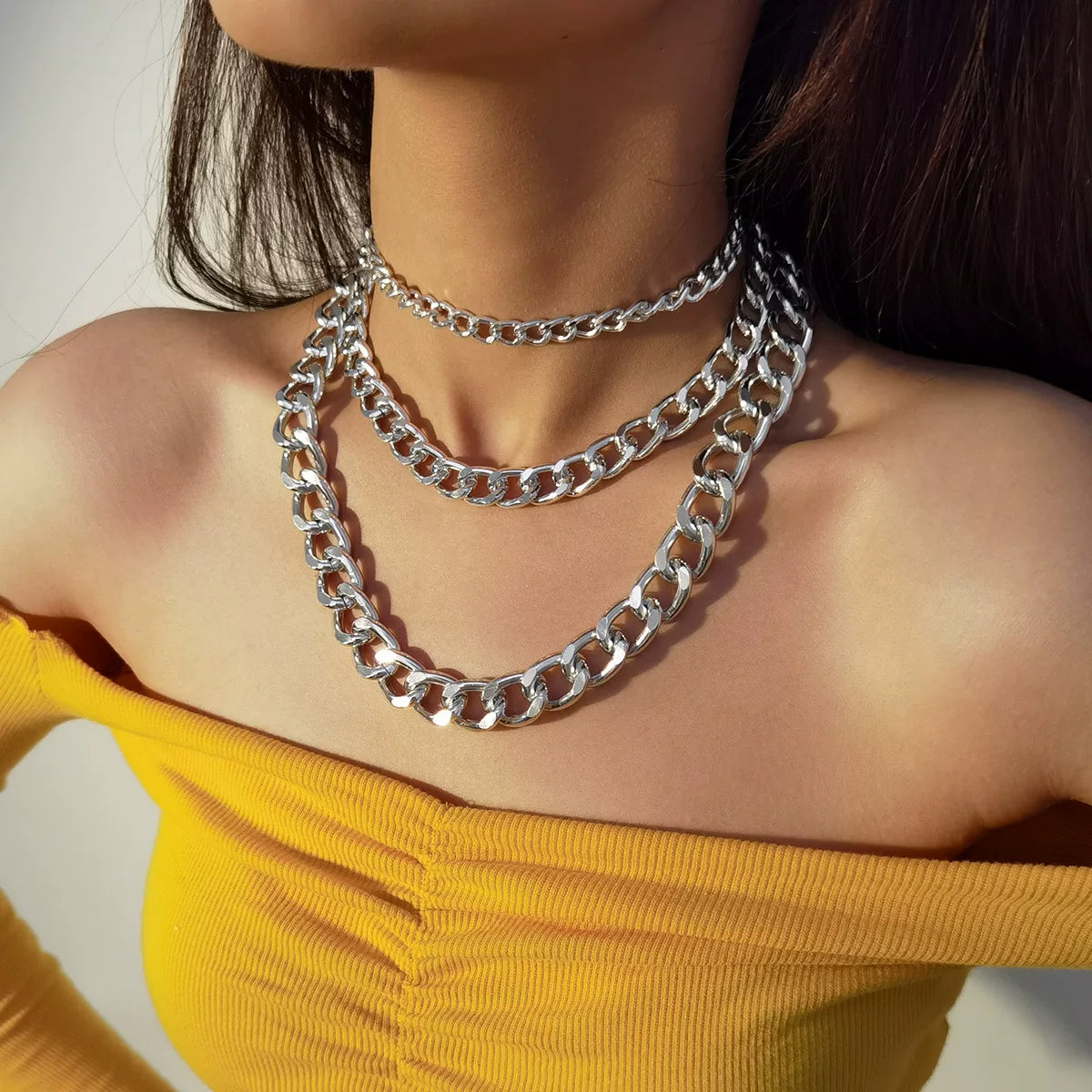 European And American Cross-Border Jewelry, Hip-Hop Metallic Chain Necklace, Fashionable Punk Style Suit Necklace For Women