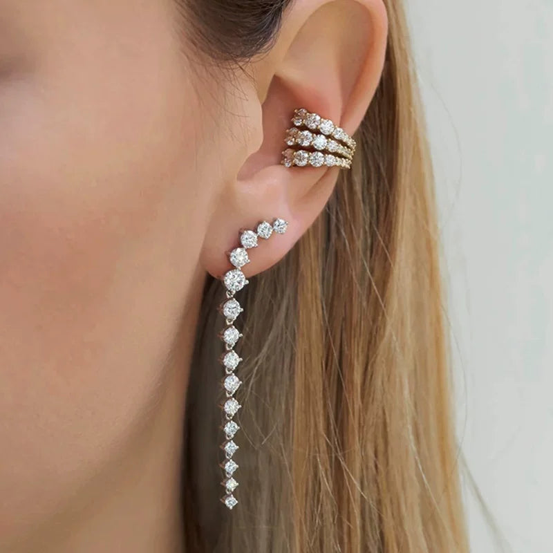 European And American Style Hot Girl Hip-Hop Ear Cuff Inlaid With Rhinestones And Zircons Multi-Layered Layered Ear Cuff Without Pierced Ears