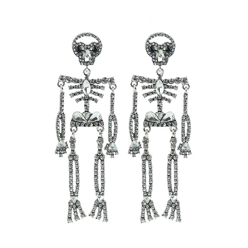 European And American Exaggerated Big-Name Niche Temperament Earrings Full Of Diamonds Luxury Halloween Skeleton Personality Ear Nightclub Trendy Women'S Earrings