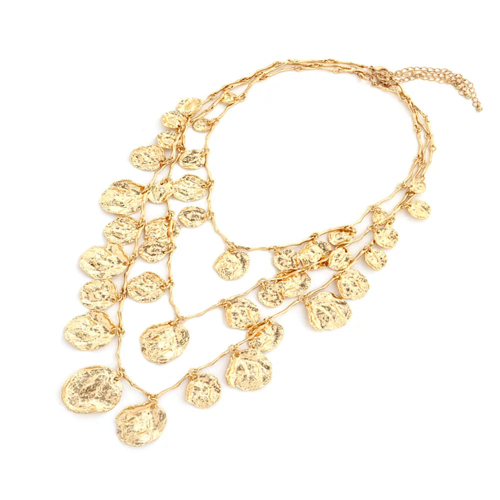 European And American Big-Name Light Luxury Design Multi-Layer Metal Disc Exaggerated Necklace, Catwalk Personalized Fashionable Necklace 𫔀