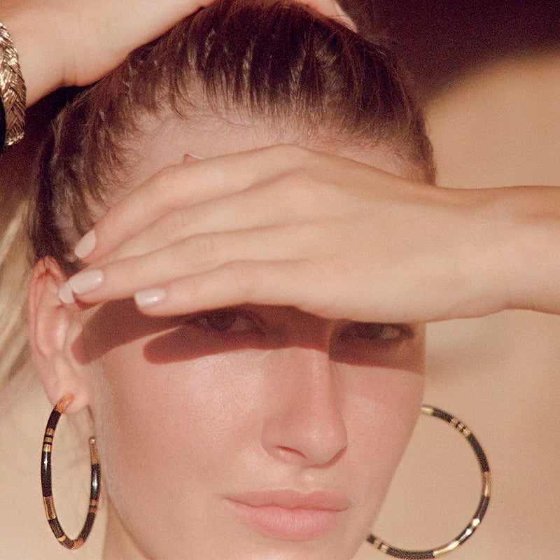 Ins European And American Bidermann Niche Vintage Gold-Plated Contrasting Hand-Enameled Bamboo Large Hoop Earrings