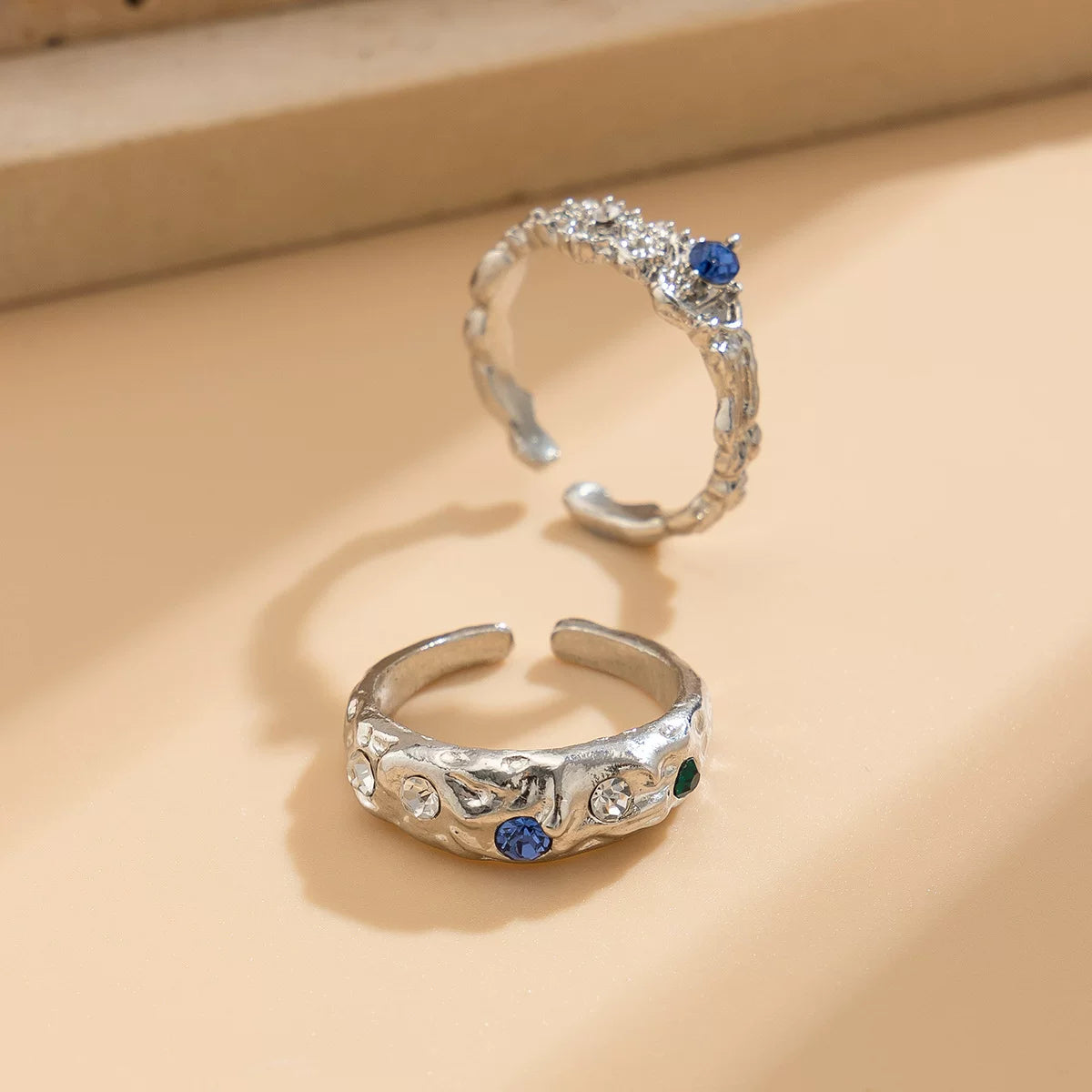 Detsccda | 2026 Irregular Pleated Metal Ring Set with Open Design and Crystal Accents for Everyday Styling