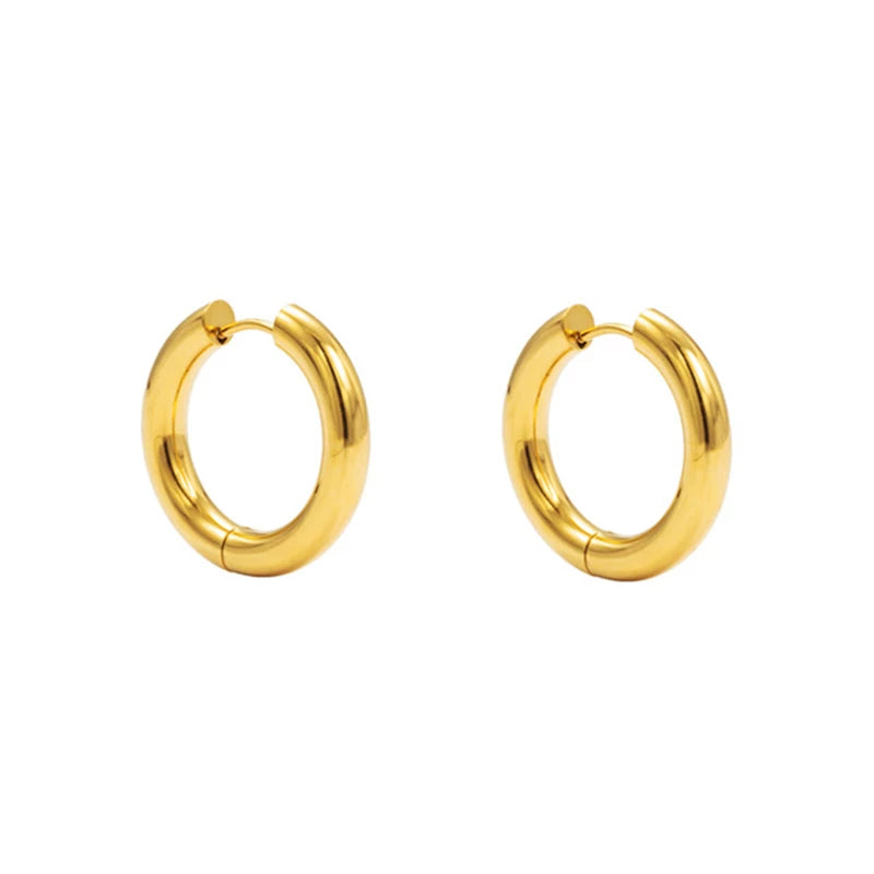 European And American Versatile Minimalist French Retro Style Gold-Plated Silver Anti-Allergenic Glossy Ring Plain Ring Stacked Earrings