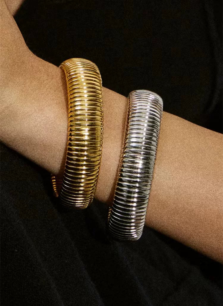Niche Design Minimalist Wide Version Elastic Vertical Stripe Ring Bracelet Stacked With Vintage Vintage Texture Bracelet