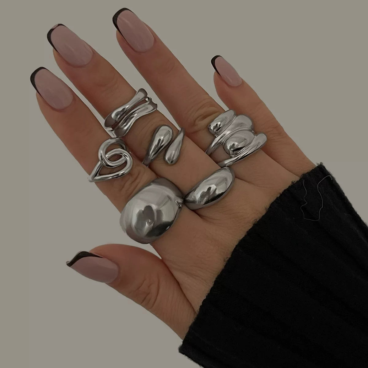 Detsccda | 2026 Women's Adjustable Open Ring with Lava Texture Liquid Metal and Irregular Pleated Design Statement Fashion Ring