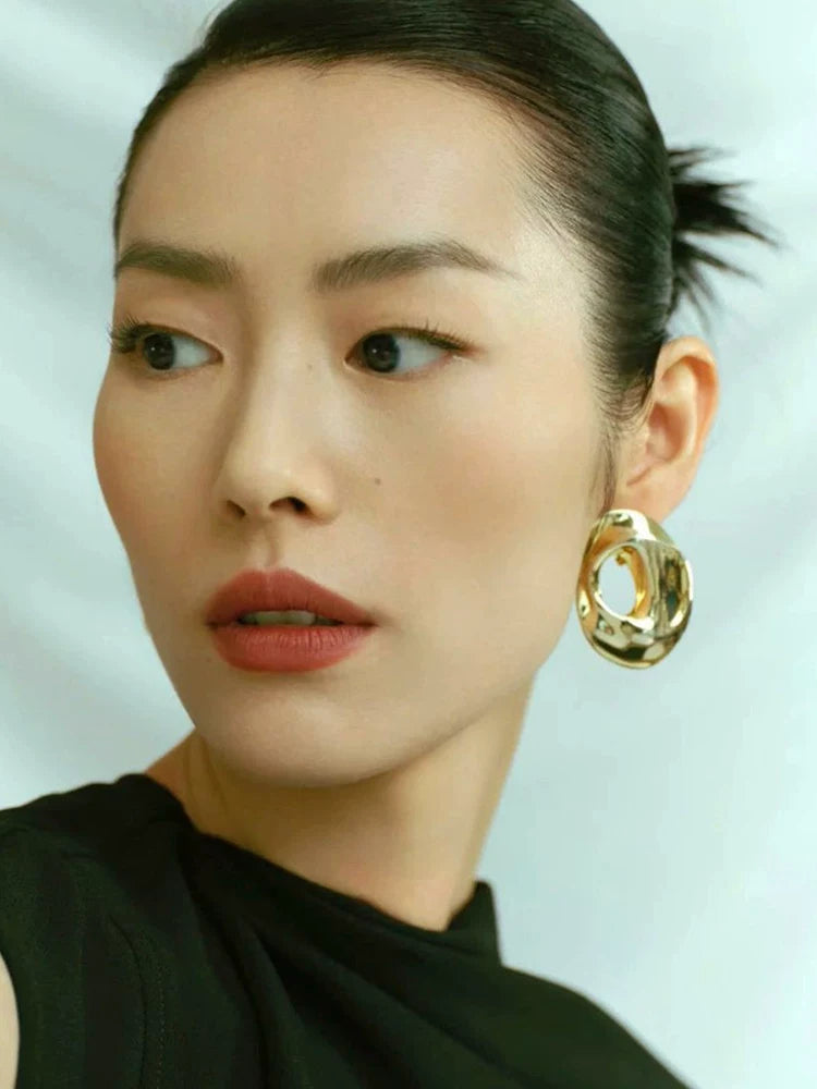 High-Intelligence, Fashionable And Cool Style, Extremely Simple, Geometric And Irregular Shape, Metal Hollow Ring Stud Earrings