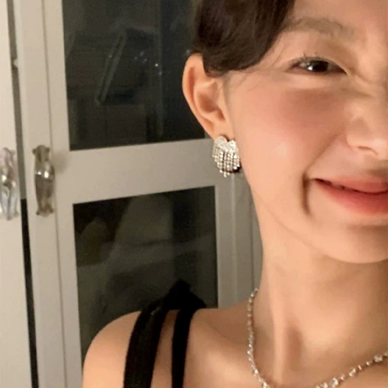 Detsccda | Luxury Full Diamond Inlaid Silver Tassel Earrings for Women Sparkling Statement Jewelry High-End European American Evening Party Accessory 2026