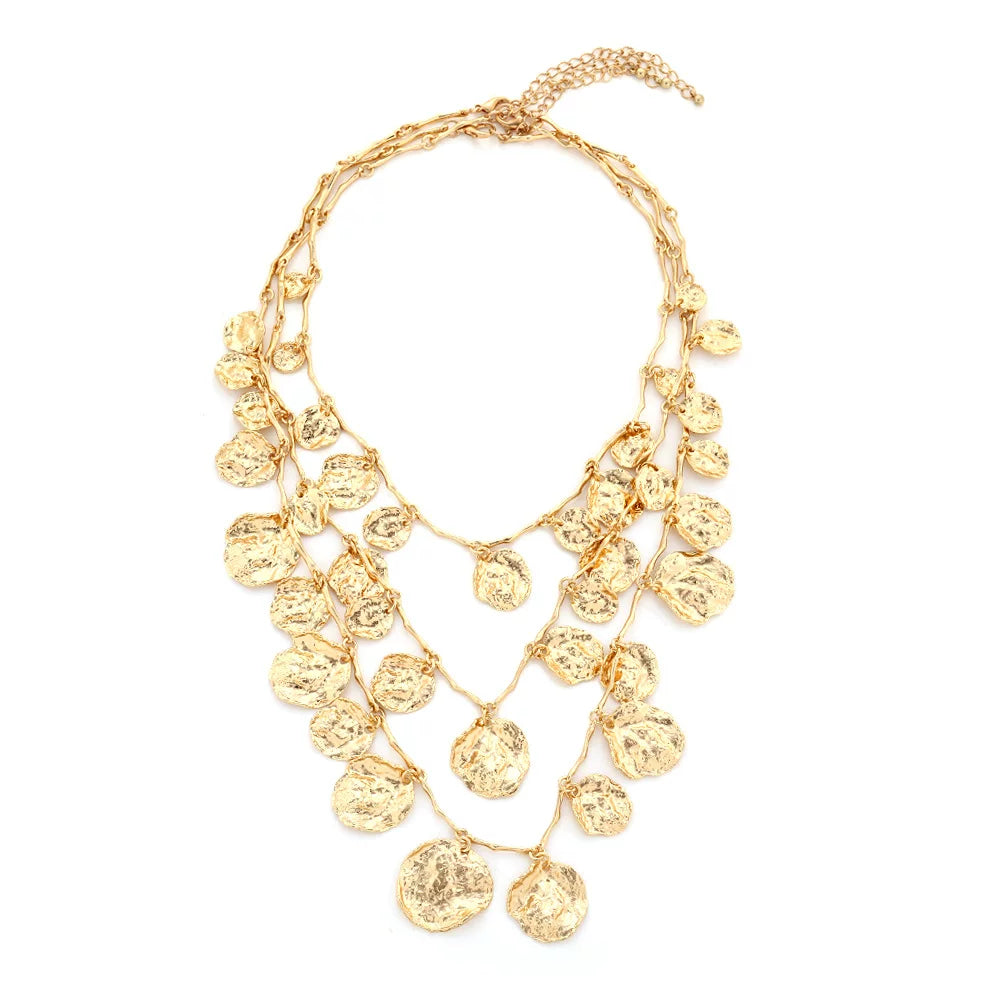 European And American Big-Name Light Luxury Design Multi-Layer Metal Disc Exaggerated Necklace, Catwalk Personalized Fashionable Necklace 𫔀
