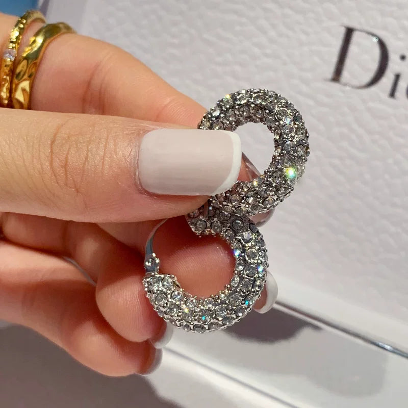 Detsccda | Luxury Full Diamond Thick Round Silver Earrings Hypoallergenic Statement Jewelry Women Sparkling Evening Party Fashion Accessory 2026