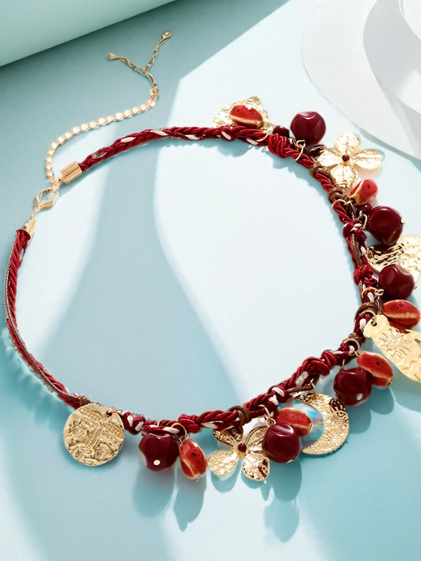 Bohemian Ethnic Style Hand-Woven Beaded Love Flower Moon Necklace Holiday Street Style Fashion Neck Necklace