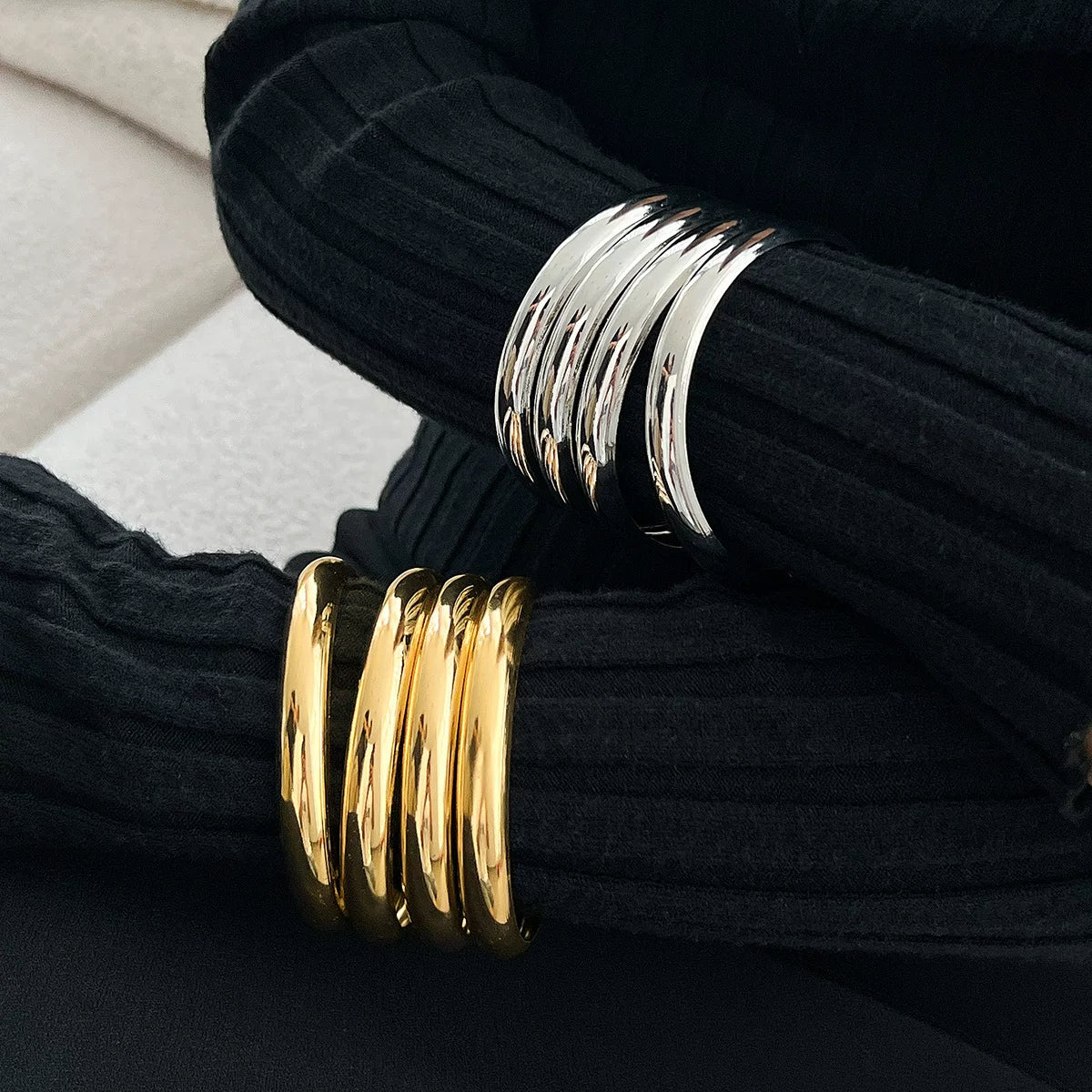 European And American Cross-Border Fashion Metal Scenery Bracelet Set For Women, Personalized Exaggerated Thread Wide Bracelet Bracelet