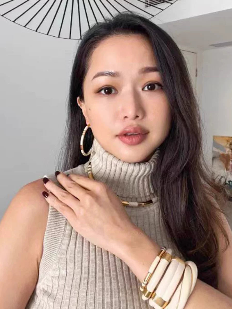 Detsccda | Vintage Gold-Plated Bamboo Hoop Earrings Hand-Enameled Contrasting Large Statement Jewelry Women 2026