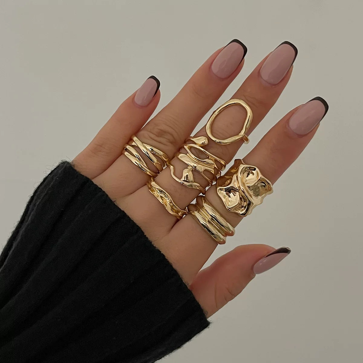 European And American Cross-Border Ins Style Liquid Metal Pleated Open Ring Women'S Design Irregular Lava Ring Rings