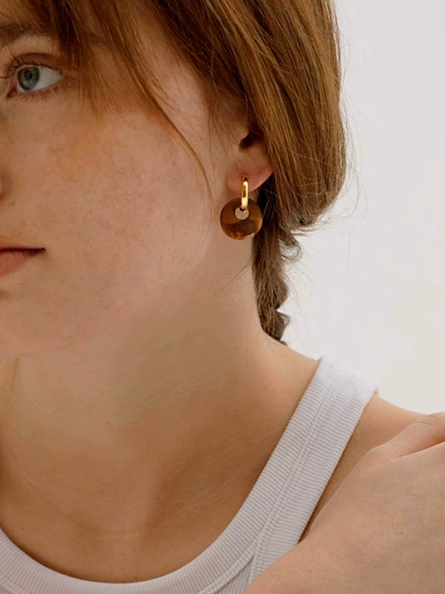 Detsccda | Retro French Style Tiger Eye Stone Red Round Earrings Peace Buckle European American Versatile Fashion Jewelry Women 2026