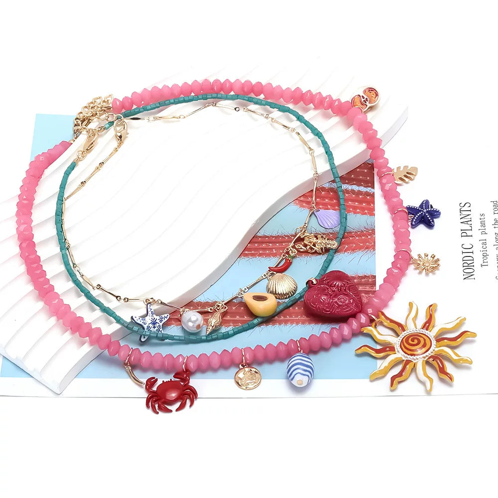 European And American Summer Sweet Multi-Layered Dopamine Sunflower Exaggerated Necklace, Vacation Travel Style Street Style Fashionable Women’S Neck Chain 𫔀