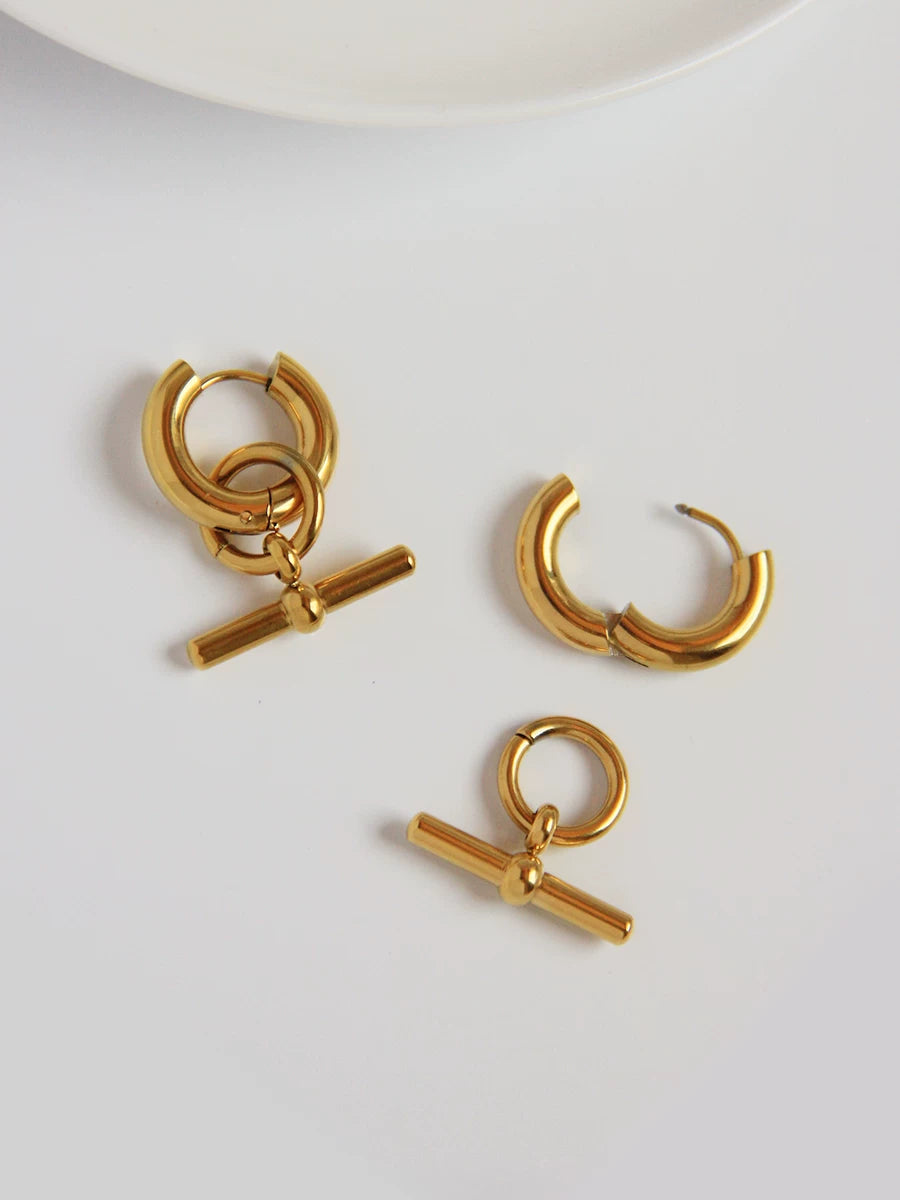 Detsccda | Trendy Geometric T-Stick Pendant Earrings for Women Detachable Titanium Steel Gold Fashion Jewelry Versatile Statement Accessory 2026