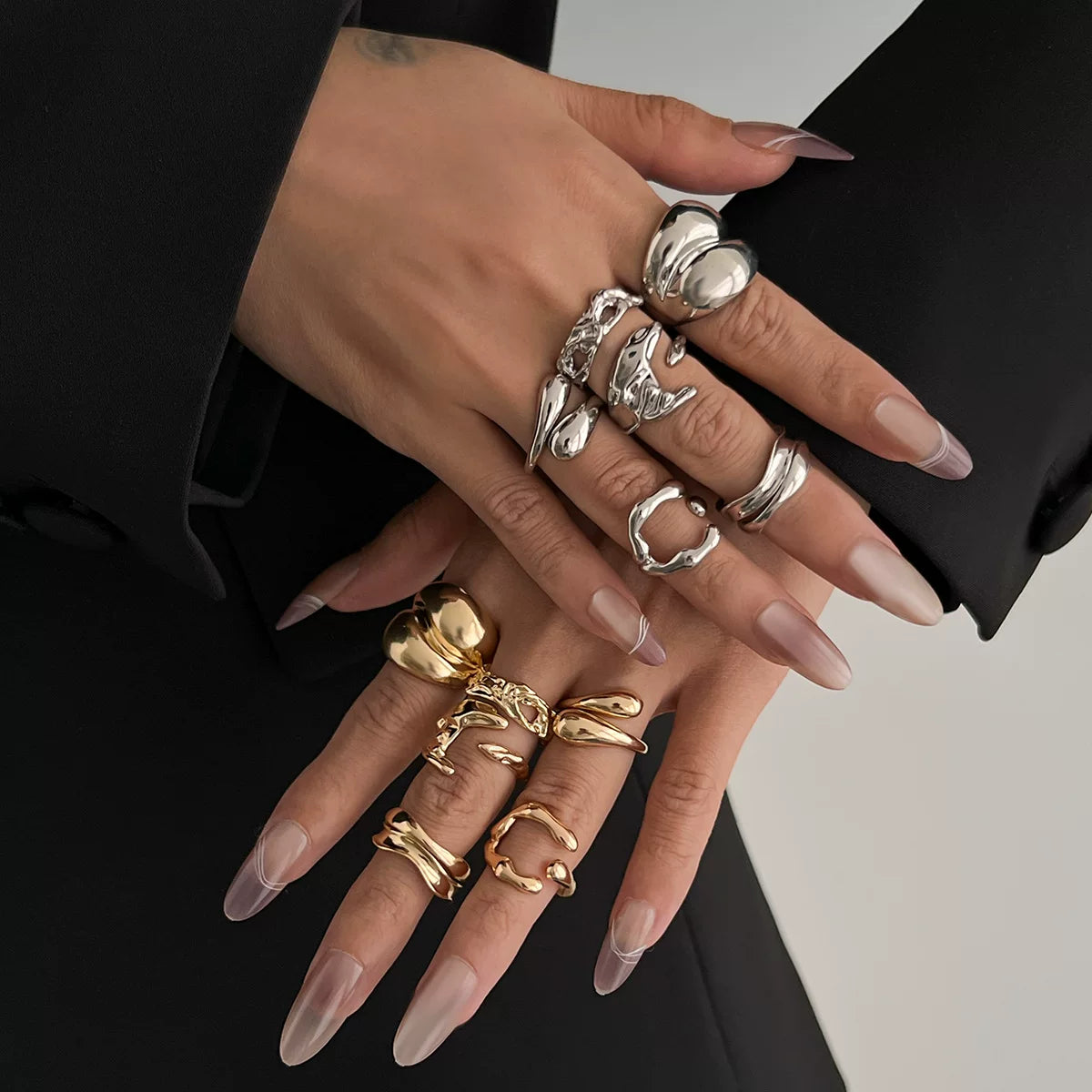 Detsccda | 2026 Women's Stackable Liquid Lava Open Ring Set with Water Drop Hug Design Statement Fashion Jewelry