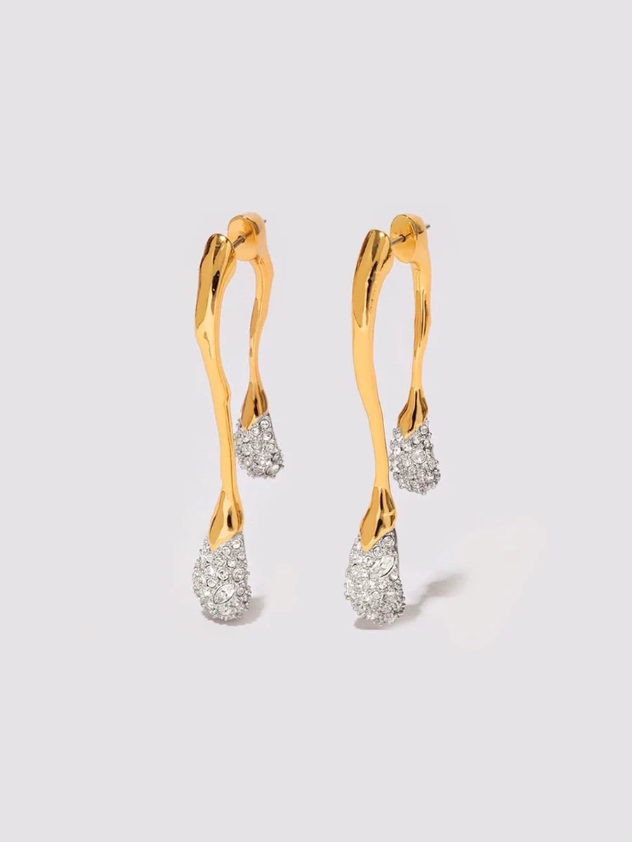 Detsccda | Minimalist Long Slim Earrings Gold and Silver Contrast Water Droplet Design Diamond Accent High-End European American Luxury Statement Jewelry 2026