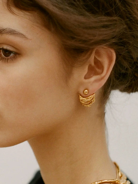 London Niche Ins Designer Retro Lava Curved Irregular 18K Gold-Plated Silver Detachable Earrings