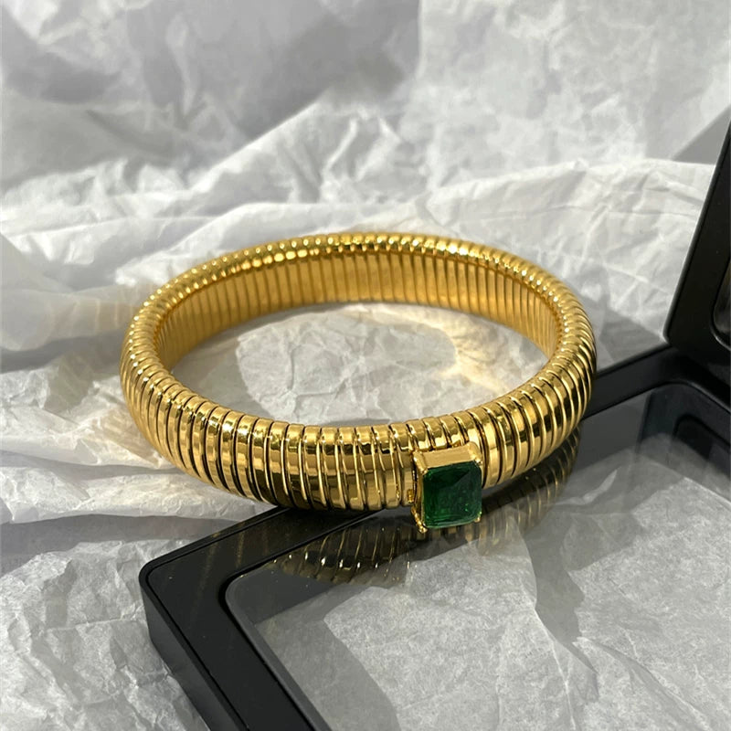 Detsccda | Threaded Metal Wide Spring Bracelet Women’s European American Personality Exaggerated Fashionable Versatile Retro Temperament Hand Jewelry