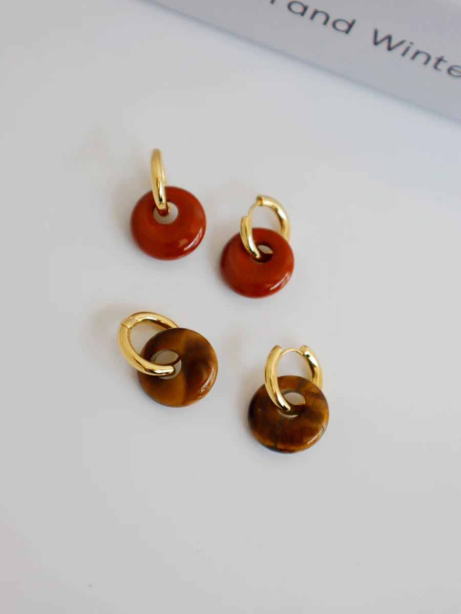 Detsccda | Retro French Style Tiger Eye Stone Red Round Earrings Peace Buckle European American Versatile Fashion Jewelry Women 2026