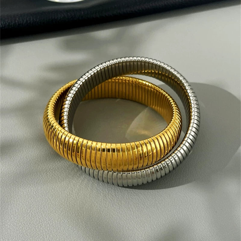 Threaded Metal Wide Spring Bracelet For Women, European And American Personality, Exaggerated, Fashionable, Versatile, Retro Temperament Bracelet, Bracelet