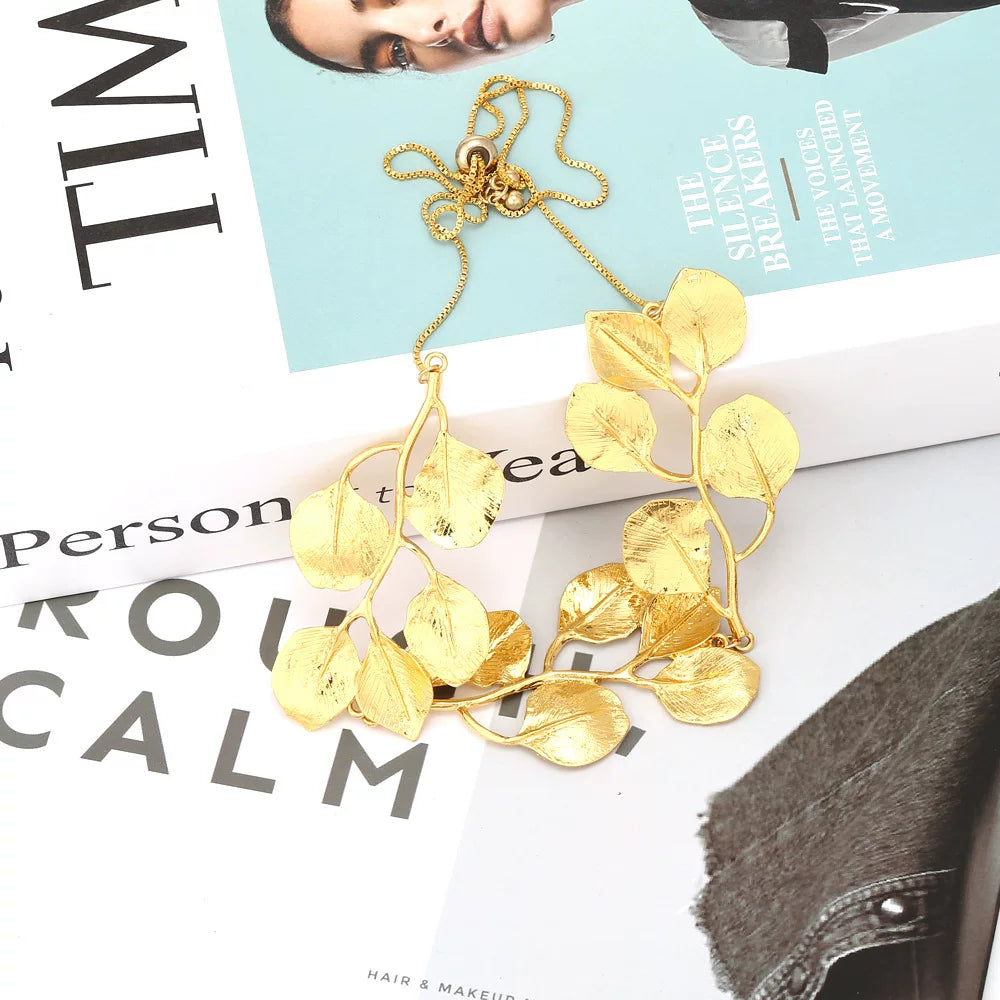 Bohemian Ethnic Style Metal Retro Leaf Necklace European And American Exaggerated And Versatile Temperament Fashion Necklace