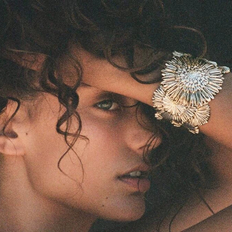 French Niche Carved Sunflower Flower Old Gold Bracelet Medieval Vintage Wide Version Exaggerated Fashionable Bracelet