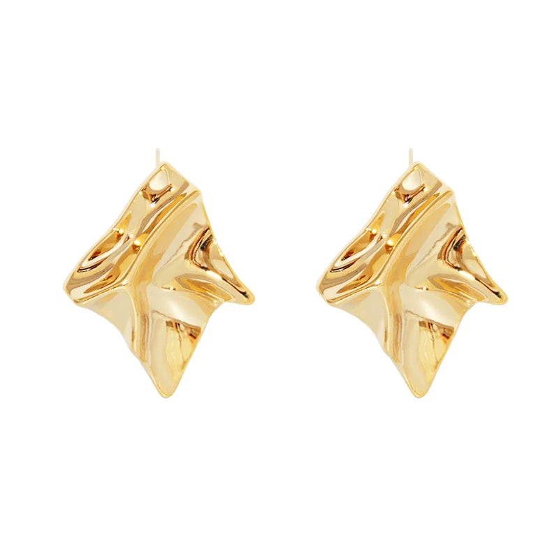 Niche Design, Fashionable European And American Minimalist Style, Personalized Geometric Rhombus Pleated Irregular Gold-Plated Silver Earrings And Ear Pins