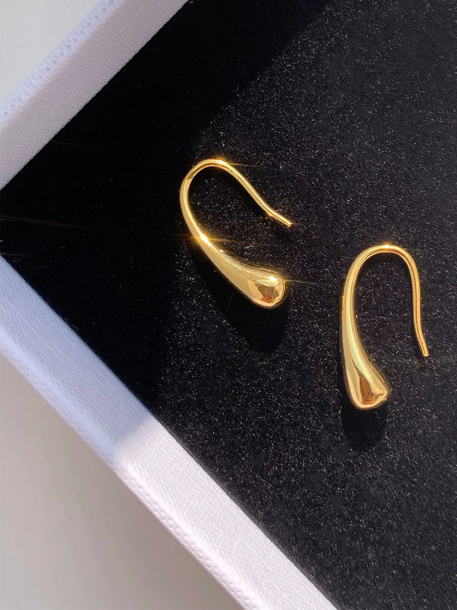 French Retro Light Luxury European And American Ins Style 18K Gold Plated Extremely Simple Ear Hook Earrings Mini Water Drop Earrings Hypoallergenic