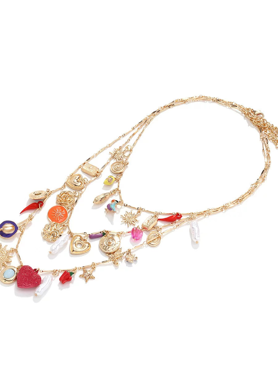 Detsccda | Summer Multi-Layered Love Heart Metal Necklace Small European American Catwalk Style Trendy Women’s Jewelry