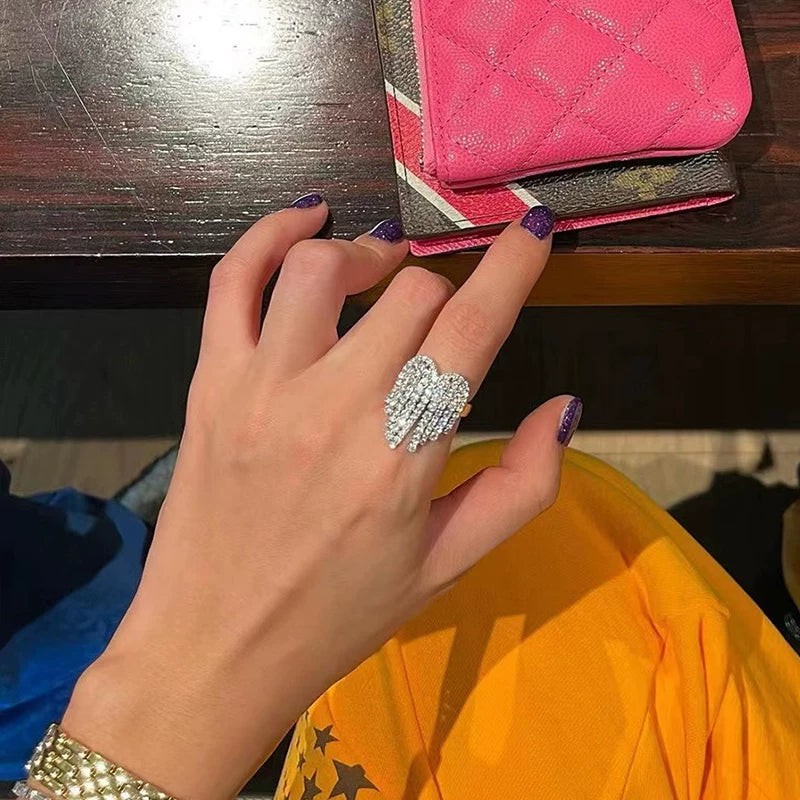 Niche Design Full Diamond Inlaid Shiny Silver Love Tassel Silver Needle Earrings European And American High-End Design Ring Earrings