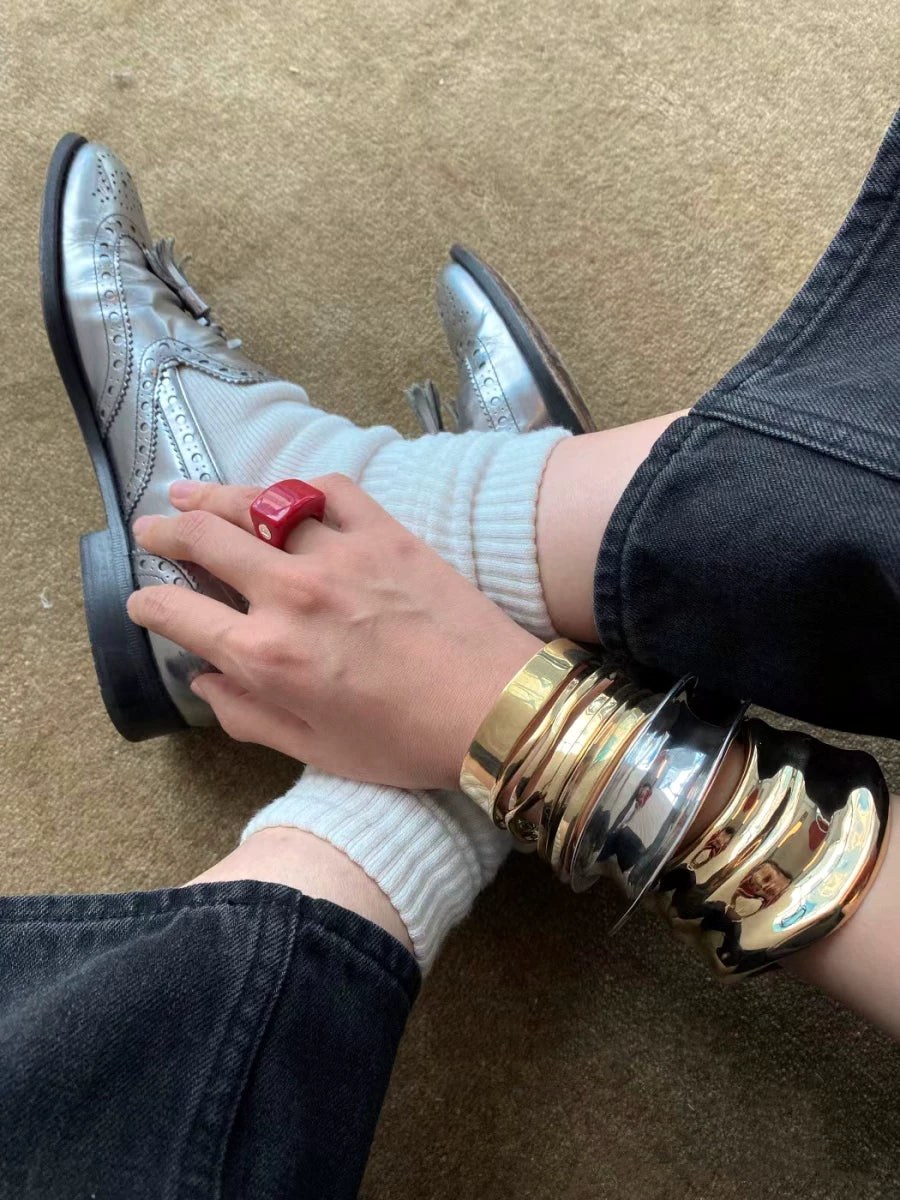 American Niche Design Ari*Na Bo*Ssard Flying Saucer Open 𫔭 Mouth Bracelet European And American Gold Exaggerated Large Bracelets Stacked